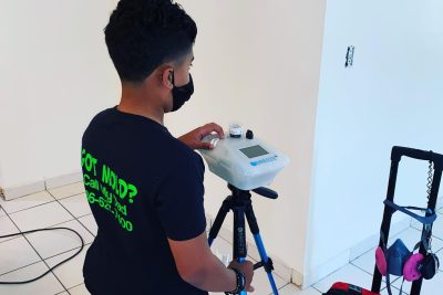 Certified inspector from Air Doctors conducting mold inspections, mold testing, particle count and allergen testing, asbestos surveys, sample collection, and water quality testing in a residential and commercial property in South Florida.