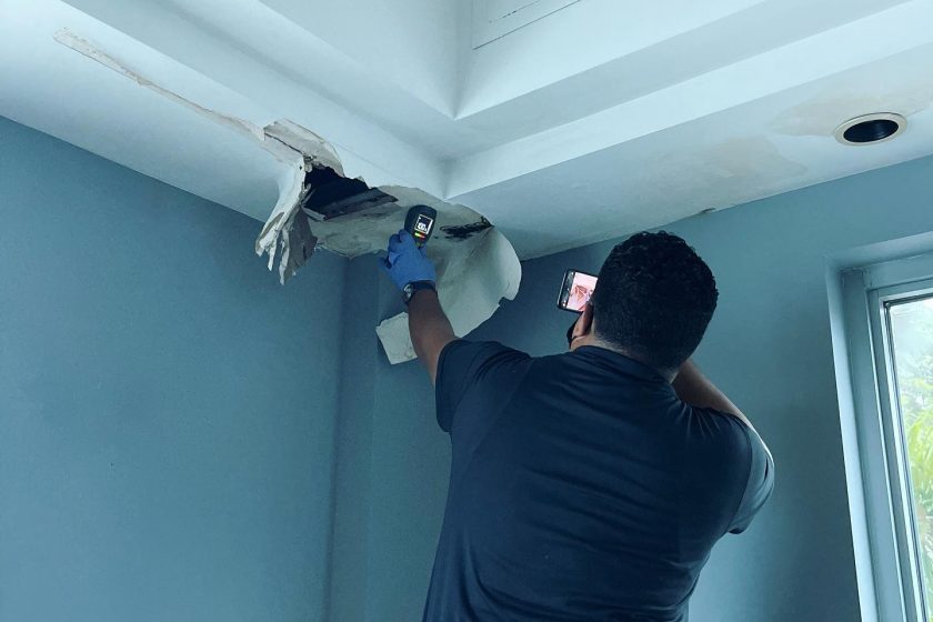Certified inspector from Air Doctors conducting mold inspections, mold testing, particle count and allergen testing, asbestos surveys, sample collection, and water quality testing in a residential and commercial property in South Florida.