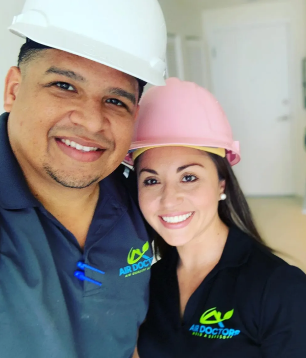 Certified inspector from Air Doctors conducting mold inspections, mold testing, particle count and allergen testing, asbestos surveys, sample collection, and water quality testing in a residential and commercial property in South Florida.